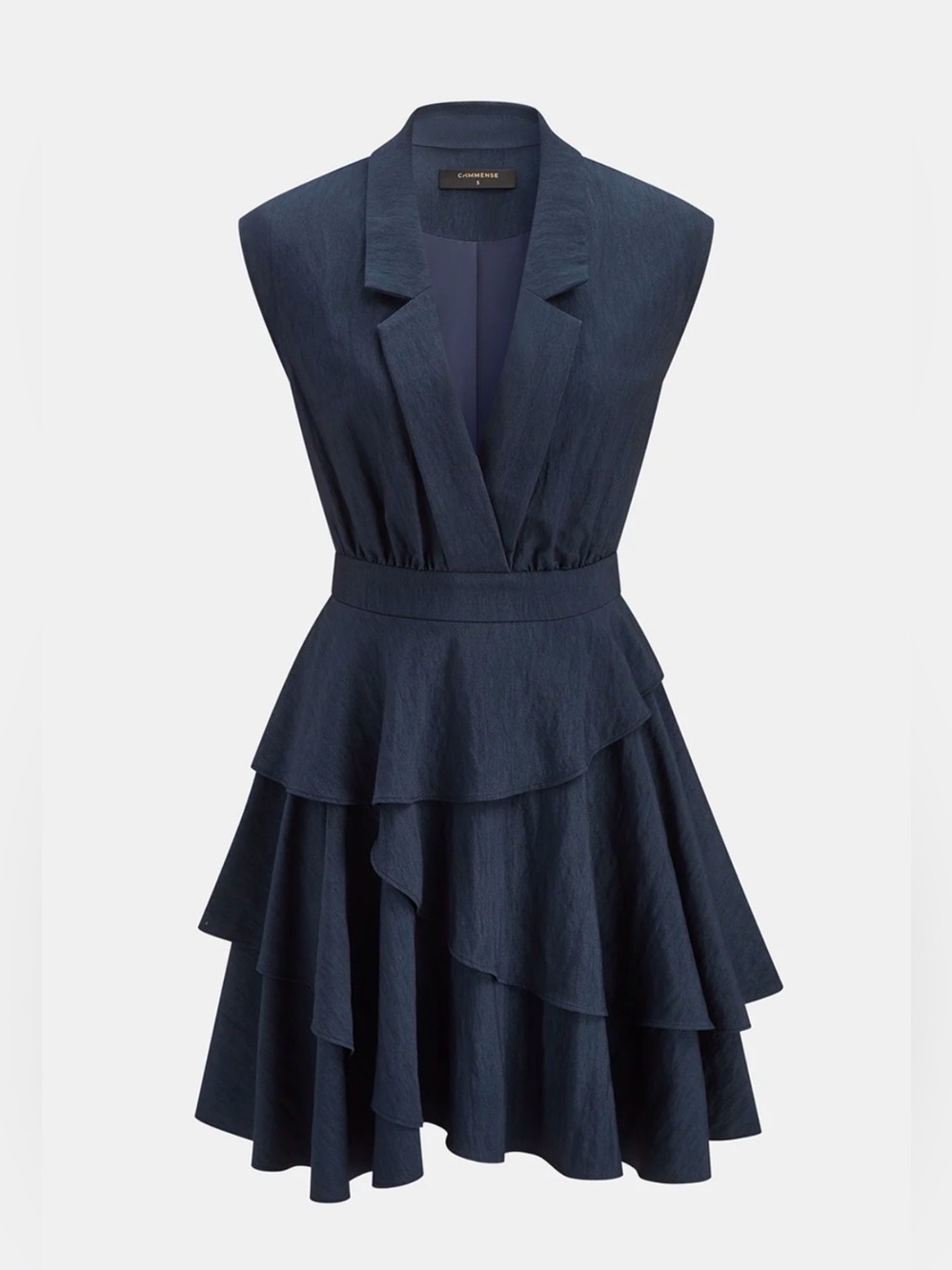 NWT Commense Navy Textured Tiered Mini Sleeveless Blazer Dress